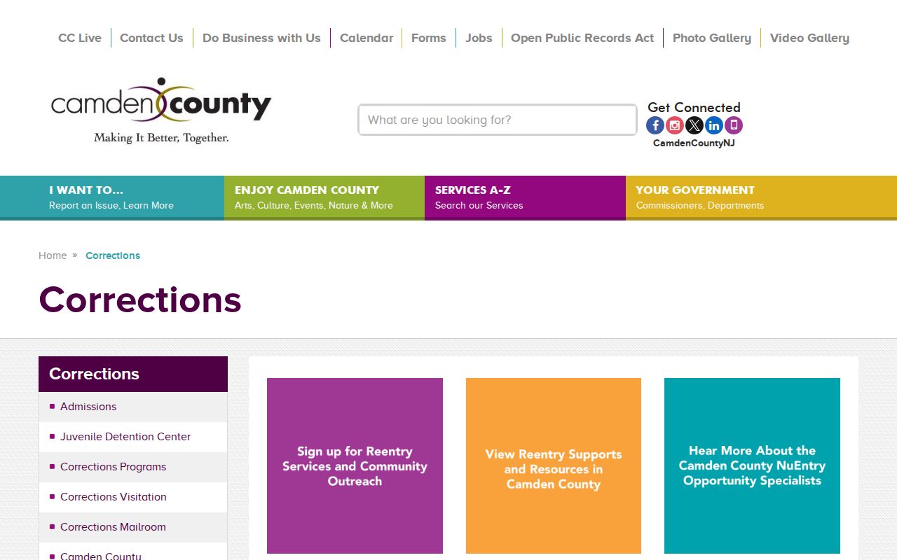 Camden County resident lookup Corrections inmate-status information