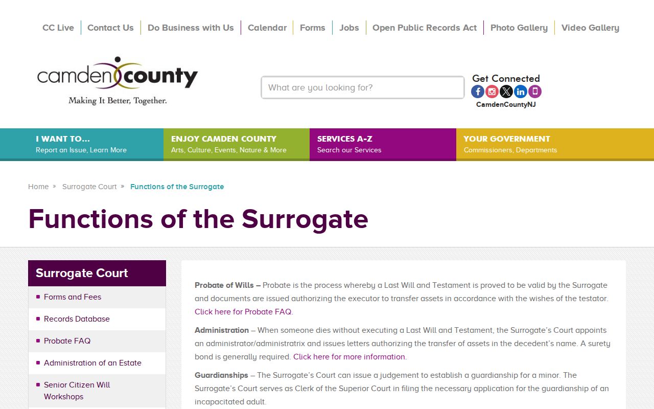 Camden County resident lookup Surrogate estate-records information