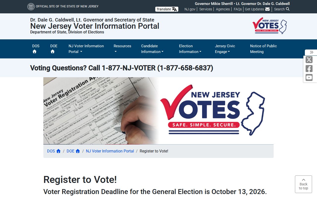 Camden County resident lookup voter-search route on the New Jersey registration page